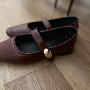 Classic Mary Jane Flats in Dark red with Gold Button